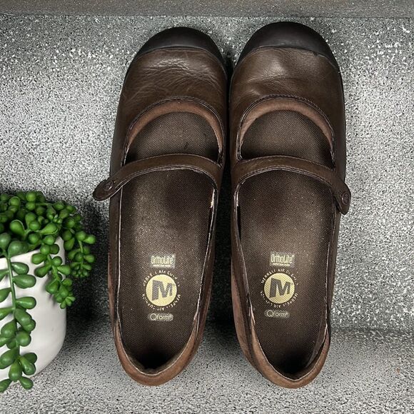 Merrell Plaza Flaunt Chestnut Saddle Leather Mary Jane Sandals Shoes Size 9 - Picture 4 of 8